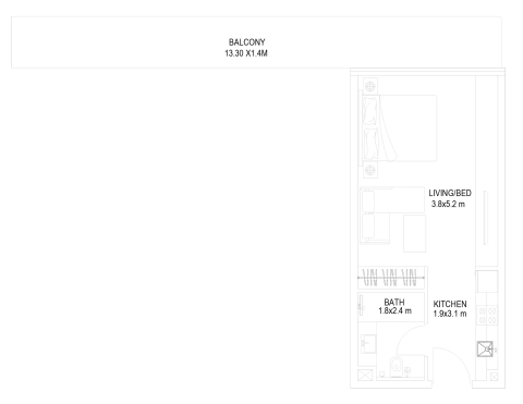 Floor plan, Studio, 576 sq ft
