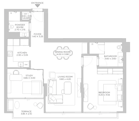 Floor plan, 1 Bed, 1,234 sq ft