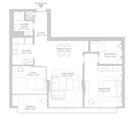 Floor plan, 1 Bed, 1,237 sq ft