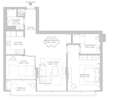 Floor plan, 1 Bed, 1,238 sq ft