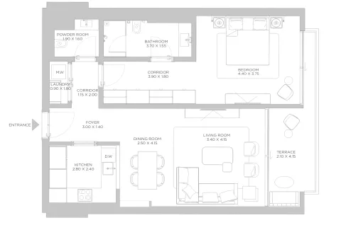 Floor plan, 1 Bed, 1,000 sq ft