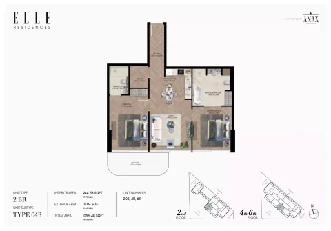 Floor plan, 2 Beds, 1,056 sq ft