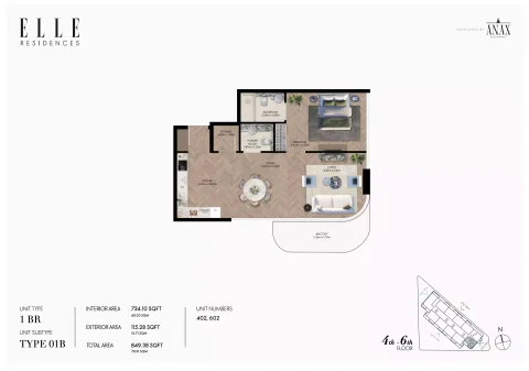 Floor plan, 1 Bed, 849 sq ft