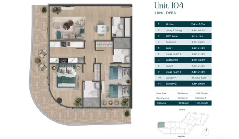 Floor plan, 2 Beds, 1,420 sq ft
