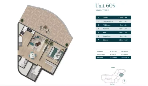 Floor plan, 1 Bed, 1,152 sq ft