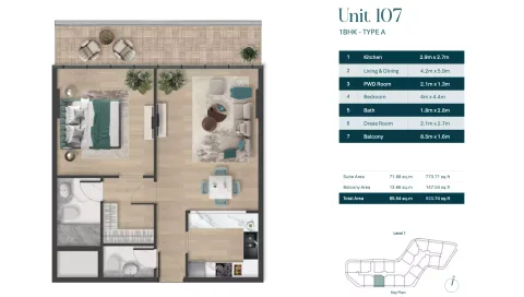 Floor plan, 1 Bed, 920 sq ft