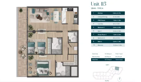Floor plan, 2 Beds, 1,369 sq ft