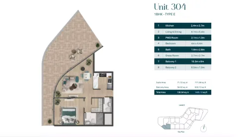 Floor plan, 1 Bed, 1,405 sq ft