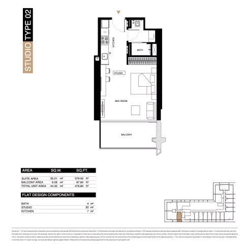 Floor plan, Studio, 476 sq ft
