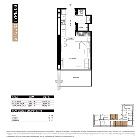Floor plan, Studio, 415 sq ft
