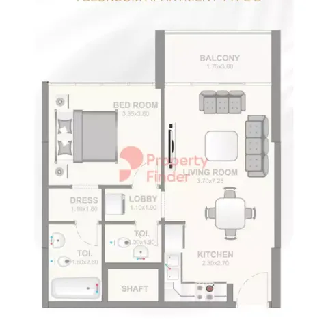 Floor plan, 1 Bed, 682 sq ft
