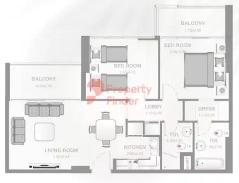 Floor plan, 2 Beds, 1,008 sq ft