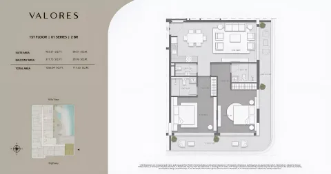 Floor plan, 2 Beds, 1,265 sq ft