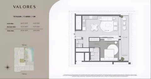 Floor plan, 1 Bed, 818 sq ft
