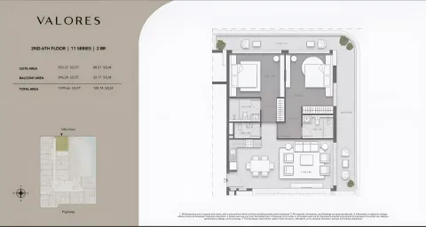 Floor plan, 2 Beds, 1,299 sq ft