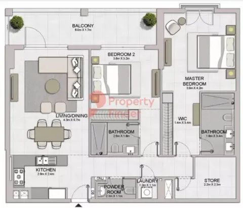 Floor plan, 2 Beds, 1,386 sq ft