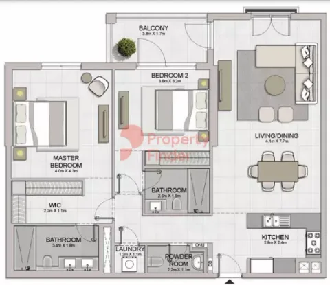 Floor plan, 2 Beds, 1,302 sq ft