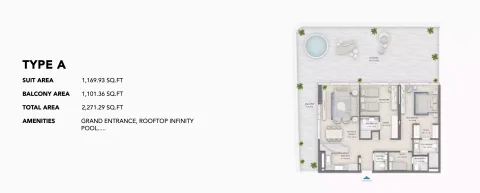 Floor plan, 2 Beds, 1,169 sq ft