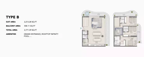 Floor plan, 3 Beds, 2,213 sq ft