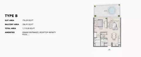 Floor plan, 1 Bed, 776 sq ft