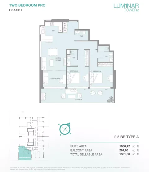 Floor plan, 3 Beds, 1,381 sq ft
