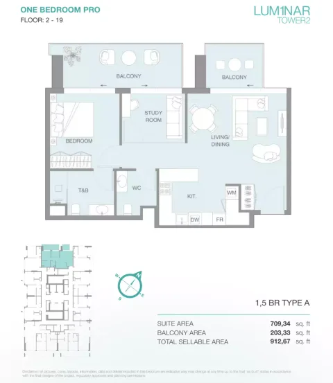 Floor plan, 2 Beds, 912 sq ft