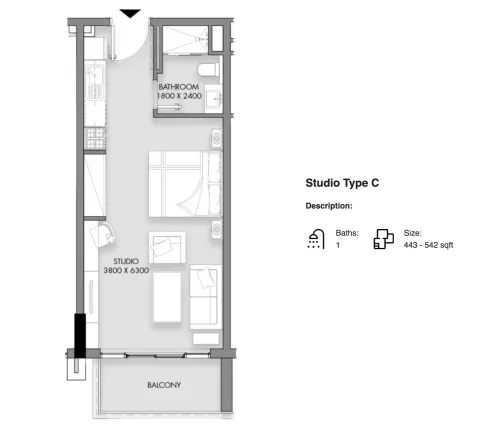 Floor plan, Studio, 443 sq ft