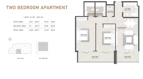 Floor plan, 2 Beds, 1,228 sq ft