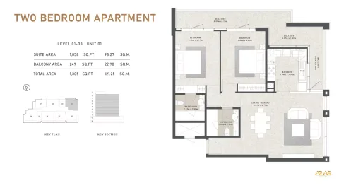 Floor plan, 2 Beds, 1,305 sq ft