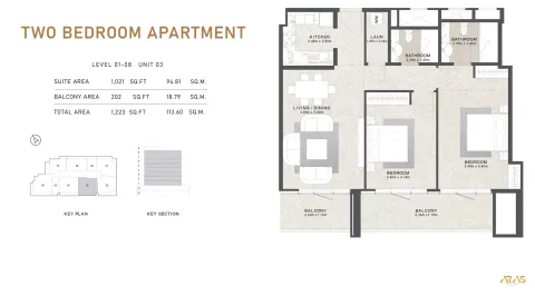 Floor plan, 2 Beds, 1,223 sq ft