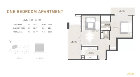Floor plan, 1 Bed, 988 sq ft