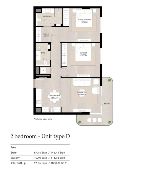 Floor plan, 2 Beds, 1,053 sq ft