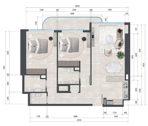 Floor plan, 2 Beds, 1,071 sq ft