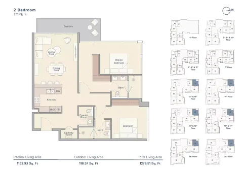 Floor plan, 2 Beds, 1,279 sq ft