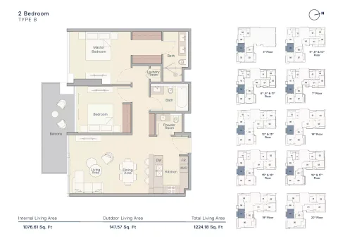 Floor plan, 2 Beds, 1,224 sq ft