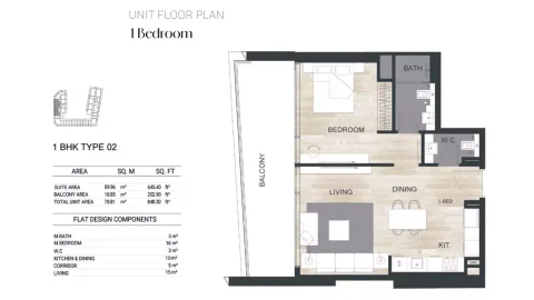 Floor plan, 1 Bed, 848 sq ft