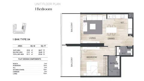Floor plan, 1 Bed, 873 sq ft