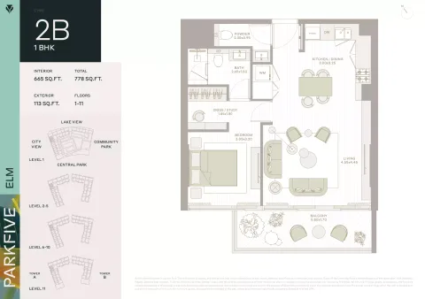 Floor plan, 1 Bed, 778 sq ft