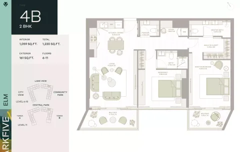 Floor plan, 2 Beds, 1,220 sq ft