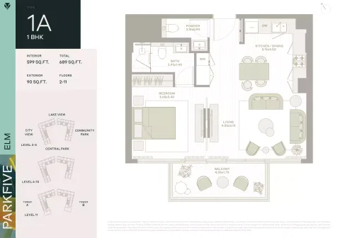 Floor plan, 1 Bed, 689 sq ft