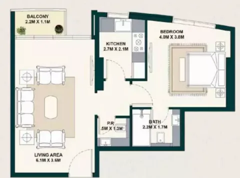 Floor plan, 1 Bed, 639 sq ft