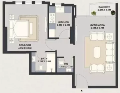 Floor plan, 1 Bed, 657 sq ft