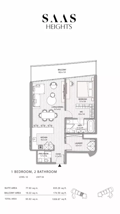 Floor plan, 1 Bed, 1,009 sq ft
