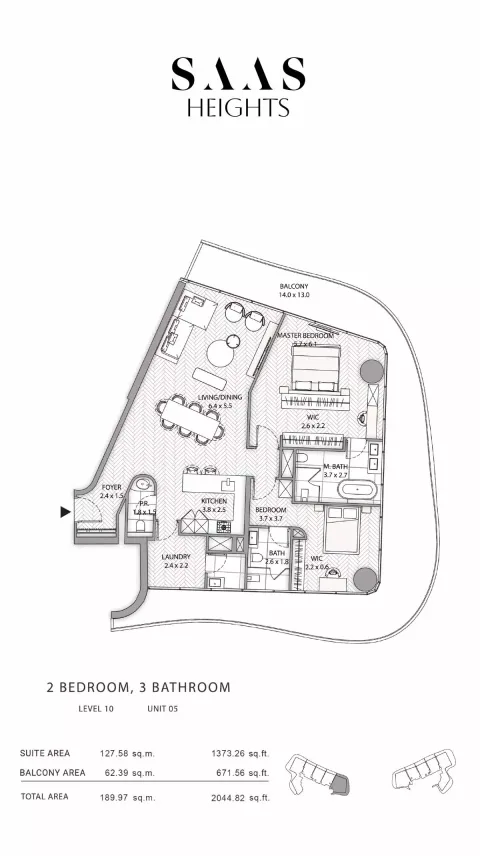 Floor plan, 2 Beds, 2,044 sq ft