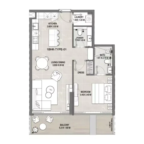 Floor plan, 1 Bed, 850 sq ft