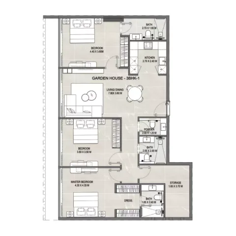 Floor plan, 3 Beds, 1,675 sq ft