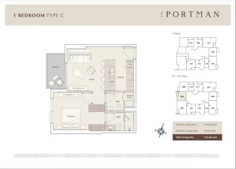 Floor plan, 1 Bed, 716 sq ft