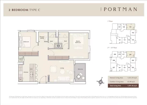 Floor plan, 2 Beds, 1,091 sq ft