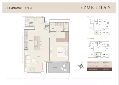 Floor plan, 1 Bed, 768 sq ft