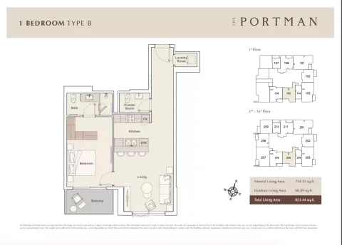 Floor plan, 1 Bed, 823 sq ft